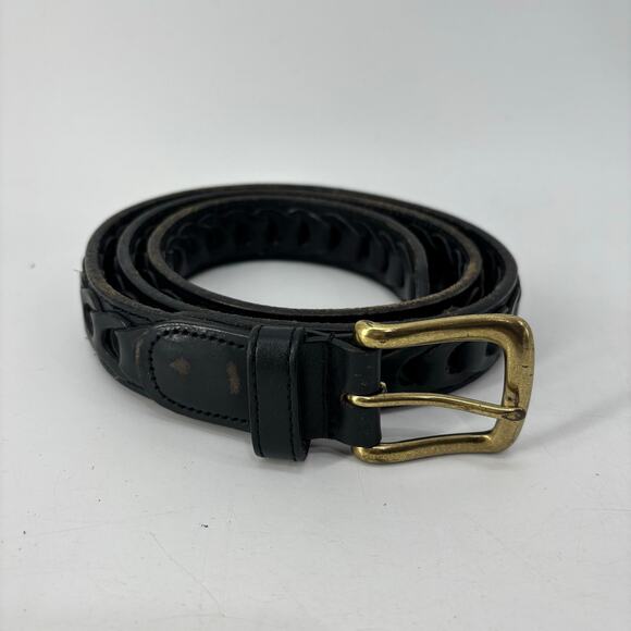 Men's Black Size 38 Genuine Leather Belt Casual Links Gold Buckle - Picture 8 of 9
